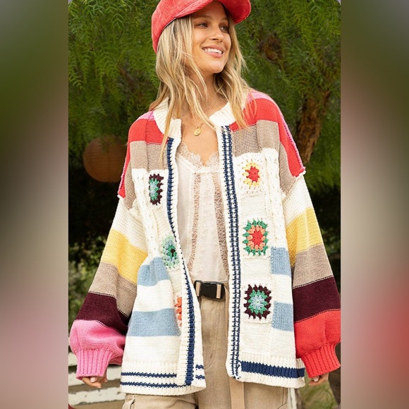 Closeout!▪️NWT POL Handmade Balloon Sleeve Patch Open Cardigan - Picture 2 of 10